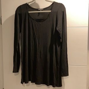 Eileen Fisher Black Silk Scoop Neck Long-sleeve Shirt